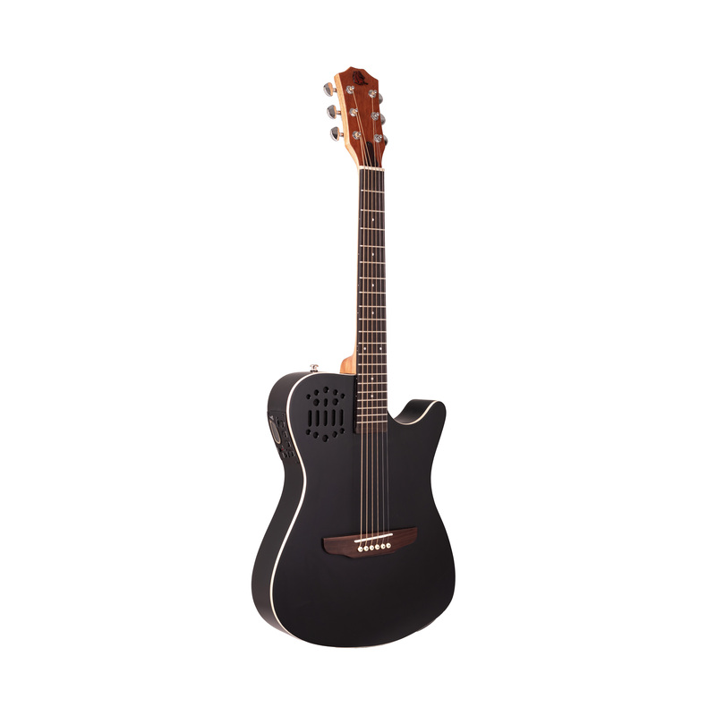 Violão Eletroacústico Marquês VA-144BKSEQ Flat Travel Baby Black Fosco Aço com MET-A08