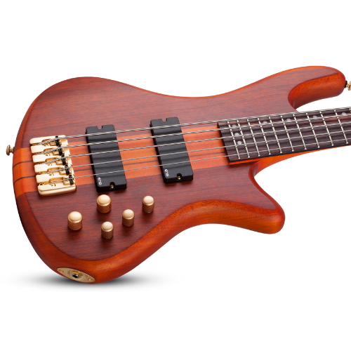 Contrabaixo Schecter Stiletto Studio-5 HSN Honey Satin com Captadores EMG 40HZ e Ponte Schecter Custom Bass String-Thru 2720