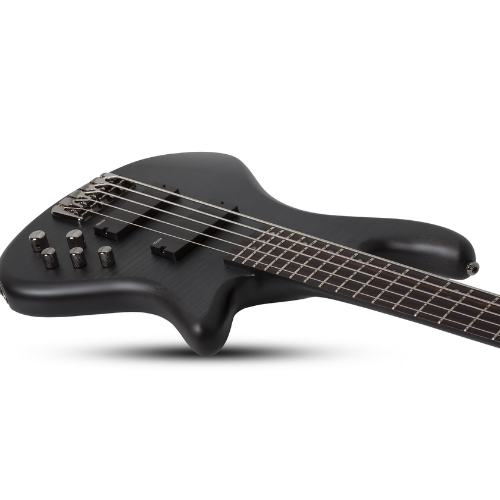 Contrabaixo Schecter Stiletto Studio-5 STBLS See-Thru Black Satin com Captadores EMG 40HZ e Ponte Schecter Custom Bass String-Thru 2721