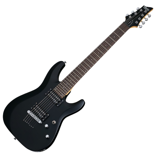Guitarra Schecter C-7 Deluxe Satin Black com Captadores Schecter USA SuperCharger Mach-6 e Ponte Hipshot Hardtail 437