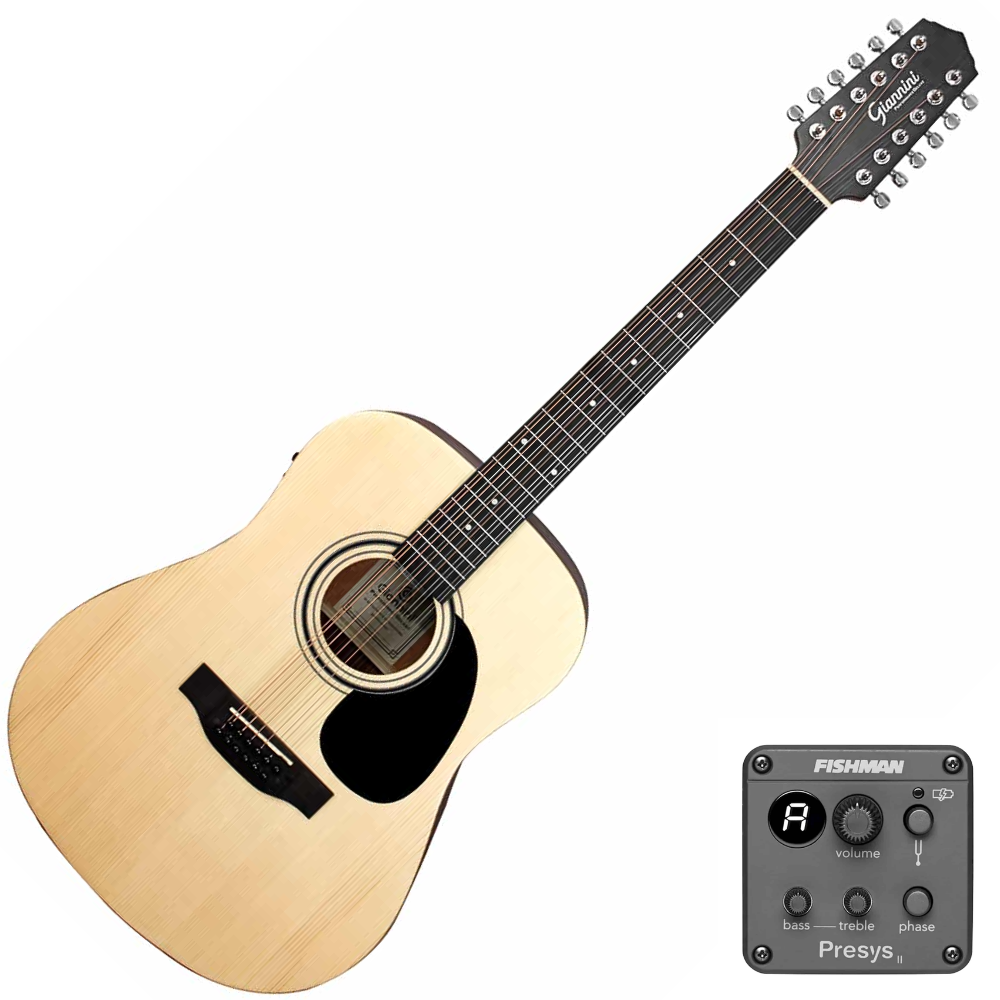 Violão Aço Eletroacústico 12 Cordas Giannini Performance Deluxe D12 DLX EQ NS Natural Satin com Fishman Presys II e Bag Náilon