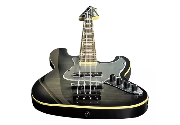 Contrabaixo Waldman GJJ500A FBKB Flat Black Burst 4 Cordas Ativo Jazz Bass com Captadores JJ Cerâmicos e Tampo Flamed Maple