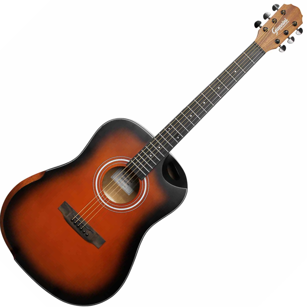 Violão Aço Eletroacústico Giannini Acoustik GDH CEQ SBS Sunburst Satin com Shape Dreadnought Half Cutaway, Equalizador MT-3 e Bag