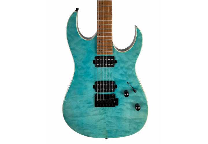 Guitarra Waldman WIGR220 QAQ Quilted Aqua com Captadores HH Cerâmicos e Ponte Tremolo Semi-Flutuante 2 Pivôs Black