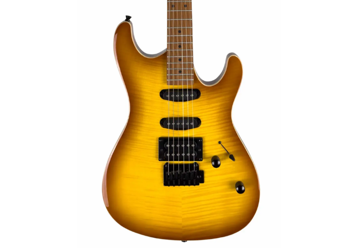 Guitarra Waldman WIS160 FAM Flamed Amber com Captadores HSS Cerâmicos e Ponte Tremolo Vintage 2 Pivôs