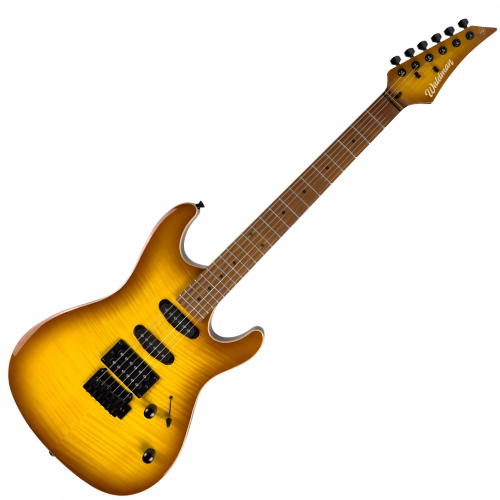 Guitarra Waldman WIS160 FAM Flamed Amber com Captadores HSS Cerâmicos e Ponte Tremolo Vintage 2 Pivôs