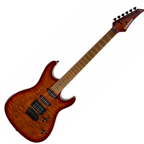 Guitarra Waldman WIS160 QSB Quilted Sunburst com Captadores HSS Cerâmicos e Ponte Tremolo Vintage 2 Pivôs