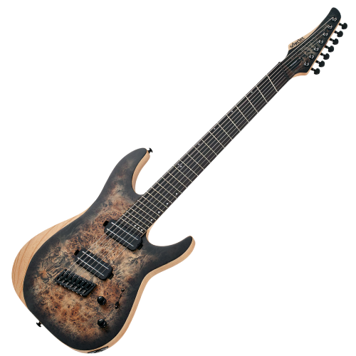 Guitarra Schecter Reaper-7 Multiscale Satin Charcoal Burst com Captadores Diamond Decimator HH e Ponte Hipshot Hardtail 1509