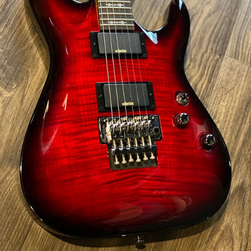 Guitarra Schecter Demon-6 FR Crimson Red Burst com Captadores Diamond Active HB-105S HH e Ponte Floyd Rose Special 3247