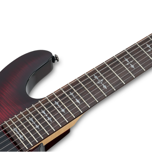 Guitarra Schecter Demon-7 Crimson Red Burst com Captadores Duncan Designed HB-105/7 HH e Ponte Schecter Custom Hardtail String-Thru 3249