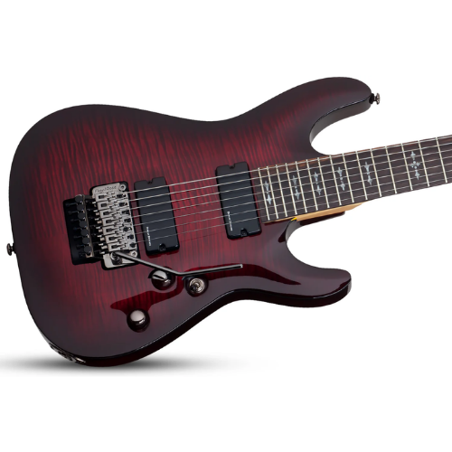 Guitarra Schecter Demon-7 FR Crimson Red Burst com Captadores Diamond Active HB-105S HH e Ponte Floyd Rose Special 3260