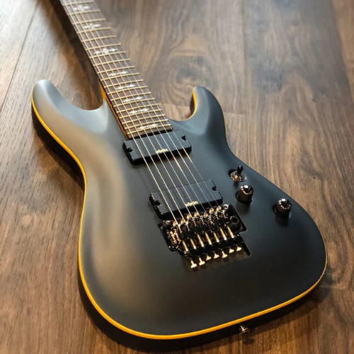 Guitarra Schecter Demon-7 FR Aged Black Satin com Captadores Duncan Designed HB-105/7 HH e Ponte Floyd Rose Special 3214