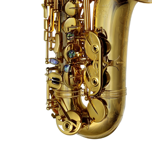 Saxofone Alto P. Mauriat System-76 II AGL Gold Lacquer com Tudel Super VI e Campana Gravada Manualmente