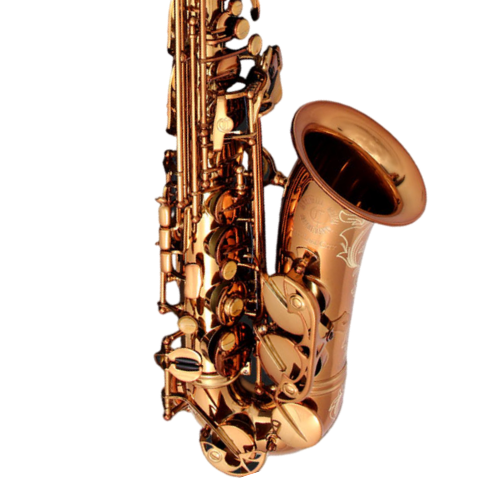 Saxofone Alto Cannonball AVR-L Vintage Reborn Dark Amber Lacquer com Campana One-Piece Hand-Hammered e Chaves Vintage-Inspired com Pedras Semipreciosas e Gravações Manuais