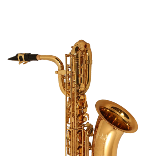 Saxofone Barítono Cannonball B7-L Artist Series Gold Lacquer com Campana One-Piece Hand-Hammered e Chaves com Pedras Semipreciosas