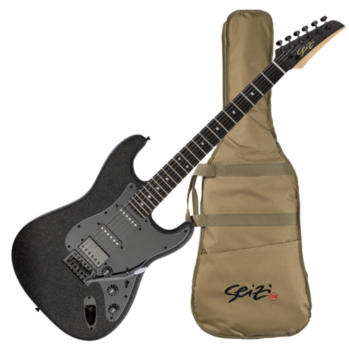 Guitarra Seizi Fun Katana Musashi HSS All Black Sparkle Satin Limited Edition com Captadores Seizi Chidori Cerâmicos Ponte Tremolo 6 Parafusos e Bag 10361159