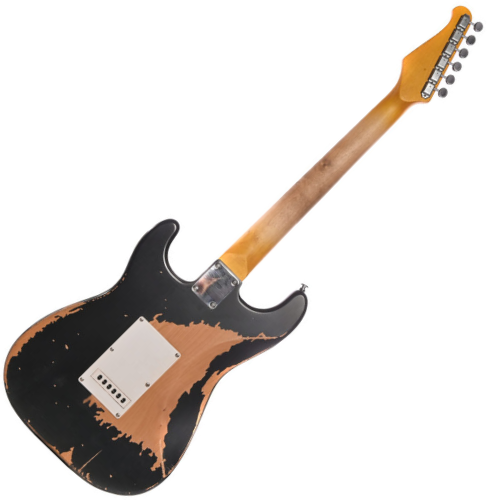 Guitarra Seizi Shinobi Relic Black SSS com Corpo Alder Braço Maple Perfil C Thin Captadores Seizi Vintage Alnico V Ponte Tremolo 6 Parafusos Trastes Inox e Case 10360713