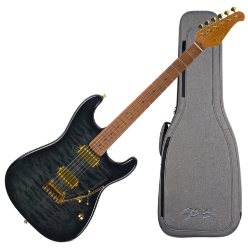 Guitarra Seizi Vintage Ronin Plus Quilted Black Gold com Captadores Seizi Jutsu Alnico V HH Ponte Flutuante 2 Pivôs e Bag 10361136