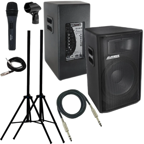 Kit 2 Caixas Ativas Datrel AT15-300 15" 600W RMS Titanium Bluetooth USB SD FM Equalizador 3 Bandas CSX02