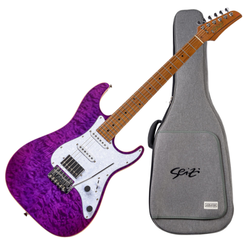 Guitarra Seizi Katana Musashi Plus Amethyst Purple com Captadores Seizi Jutsu Alnico V HSS Ponte Flutuante 2 Pivôs e Bag 10361248