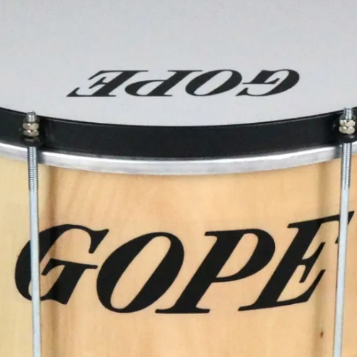 Zabumba Gope Madeira 18" 20cm Palha com Aro Metálico Preto Afinação com 8 Esticadores e Peles Leitosa