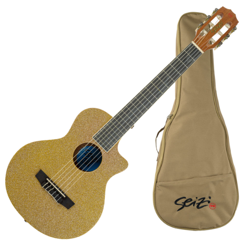 Violão Acústico Seizi Fun Panda Nylon Desert Gold Sparkle com Cordas de Nylon, Madeira Sapele Laminado e Bag 10360966