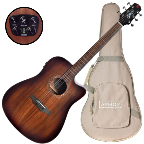 Violão Eletroacústico Seizi Supreme Kaiju Mirai Koa Burst com Tampo Koa Sólido Pré Seizi Mirai Efeitos Reverb/Delay/Chorus Desplugado e Bag Armor 10360605
