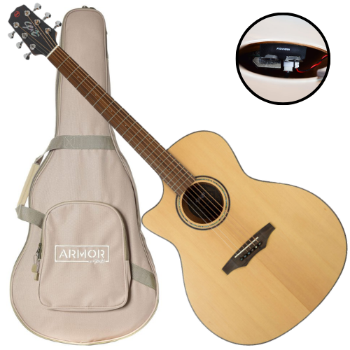 Violão Eletroacústico Seizi Supreme Ryu Cutaway Canhoto Spruce Natural Satin com Tampo Spruce Sólido Pré Fishman Sonitone e Bag Armor 10361105