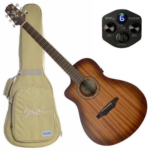 Violão Eletroacústico Canhoto Seizi Zen Cutaway Kaizen Mahogany Burst com Captador Seizi Kaizen Recarregável Cordas de Aço Madeira Mahogany Laminado e Bag 10361111
