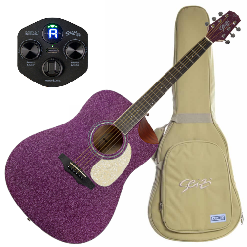 Violão Eletroacústico Seizi Akira Mirai Purple Sparkle com Captador Seizi Mirai Cordas de Aço Madeira Mahogany Laminado e Bag 10361030
