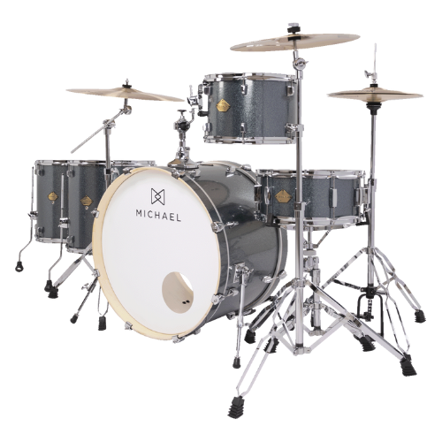 Bateria Acústica Michael Legacy DML424 Sparkle Marine Blue SMB Shell Pack com Casco em Poplar e Acabamento em Celuloide