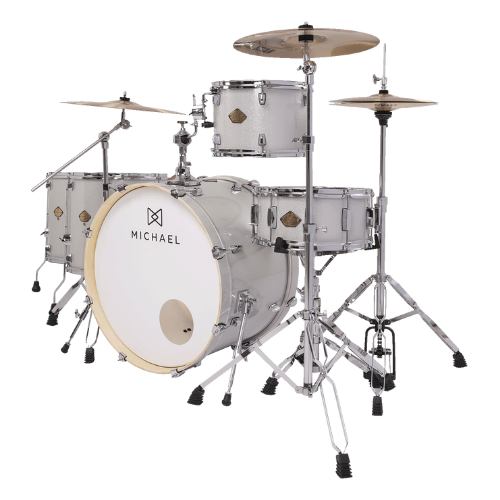 Bateria Acústica Michael Legacy DML424 Sparkle Silver SSR Shell Pack com Casco em Poplar e Acabamento em Celuloide