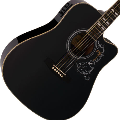 Violão Eletroacústico Michael Folk Freebird VMF420 BK (Black) com Tampo Spruce Pré Michael SE-41 Tarraxas Die Cast Encordoamento Aço e Acabamento Brilhante