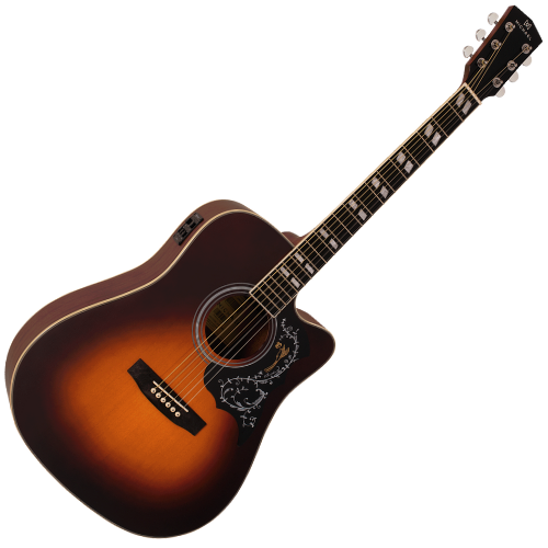 Violão Eletroacústico Michael Folk Freebird VMF440 SV (Sunburst Top) com Tampo Spruce Pré Michael Cleverly Tarraxas Die Cast Encordoamento Aço e Acabamento Brilhante