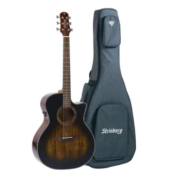 Violão Strinberg DA2SC Diamond Aço Eletroacústico Sunburst Black com Tampo Spruce Sólido Pré Strinberg Tarraxas Die Cast Encordoamento Aço e Acabamento Gloss + Bag Inclusa