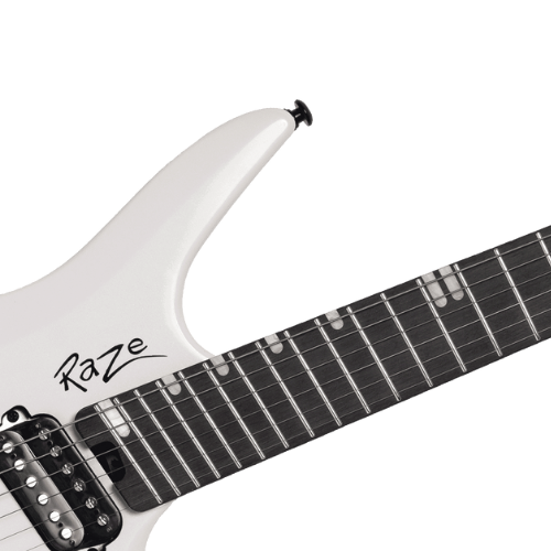 Guitarra Michael Raze GMR500 Headless White Pearl Satin com Captadores Humbucker Alnico V Corpo Okoume Braço Roasted Maple e Escala Purple Heart