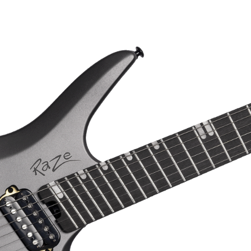 Guitarra Michael Raze GMR500 Headless Titanium Grey Satin com Captadores Humbucker Alnico V Corpo Okoume Braço Roasted Maple e Escala Purple Heart