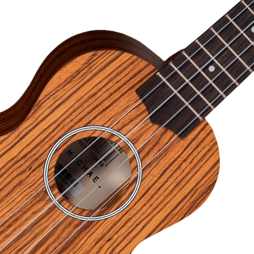 Ukulele Soprano Eletroacústico Michael MK21 ZBE Natural com Tampo Zebra Wood Fundo e Laterais Zebra Wood Braço Nato Escala Blackwood e Equalizador Michael