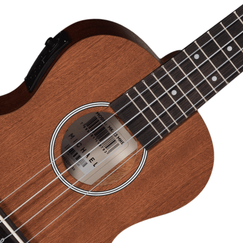 Ukulele Concert Eletroacústico Michael MK23 MHE Mahogany com Tampo Mahogany Fundo e Laterais Mahogany Escala Blackwood e Equalizador Michael