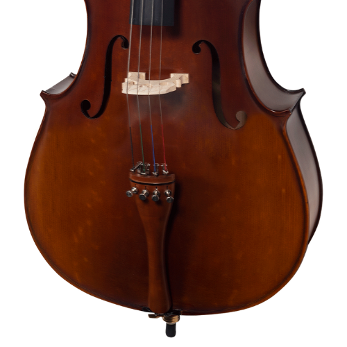 Violoncelo Michael VOM146 4/4 Avermelhado com Tampo Spruce Sólido Fundo Maple Sólido e Arco Crina Animal