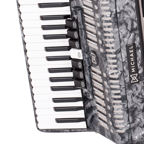 Acordeon Michael ACM8007N Preto Perolado 80 Baixos 7 Registros Terça de Voz 37 Teclas Palhetas Aço Inoxidável Fole Linho Couro Bag com Rodinhas e Alça