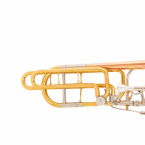 Trombone Baixo Michael WTBBM52 com 2 Rotores Afinação Bb F Eb D Acabamento Laqueado Vara Superdeslizante Bocal 12C Prateado Óleo Luva Flanela Case