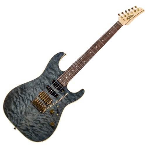 Guitarra Seizi Katana Hashira Black Onix Gold com Corpo Quilted Maple sobre Mogno Captadores Seizi Jutsu ALNICO V HSS e Ponte Flutuante 10360736