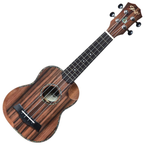 Ukulele Acústico Seizi Bora Bora Crush Soprano Ebony com Bag Half Cutaway Nut e Rastilho em Osso Encordoamento Aquila e Detalhes em Abalone 10360302