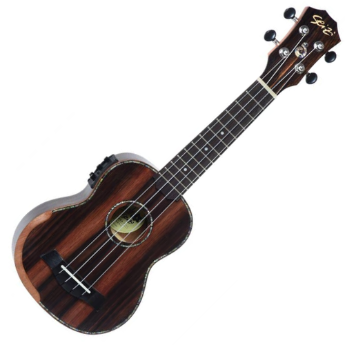 Ukulele Eletroacústico Seizi Bora Bora Plus Soprano Ebony com Bag Nut e Rastilho em Osso Encordoamento Aquila e Detalhes em Abalone 10360196