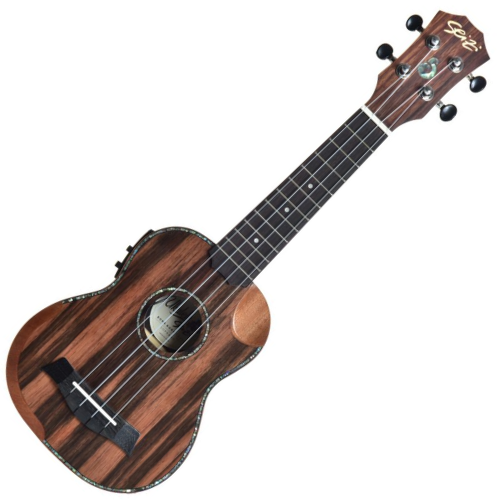 Ukulele Eletroacústico Seizi Bora Bora Crush Soprano Ebony com Bag Half Cutaway Nut e Rastilho em Osso Encordoamento Aquila e Detalhes em Abalone 10360303