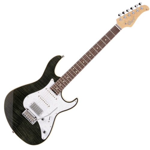 Guitarra Cort G280 Select TB Trans Black com Tampo Flamed Maple sobre Alder, Captadores Voiced Tone VTS63 & VTH77 HSS e Ponte CFA-III Tremolo e Bag