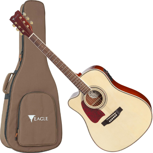 Violão Folk Eletroacústico Canhoto Eagle CH889 LH Left Handed com Tampo Spruce Corpo Mahogany Equalizador Integrado e Afinador Cromático