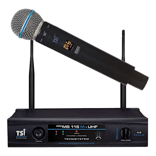 Microfone Sem Fio TSI Proms115MUHF Profissional UHF com Receptor Duplo e Maleta Inclusa