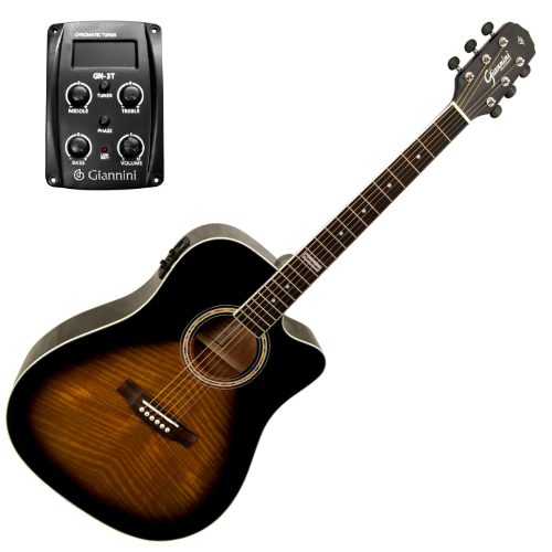 Violão Eletroacústico Giannini Performance GF-1D-CEQ Tobacco Sunburst TS com Tampo Spruce Sólido e Equalizador Integrado